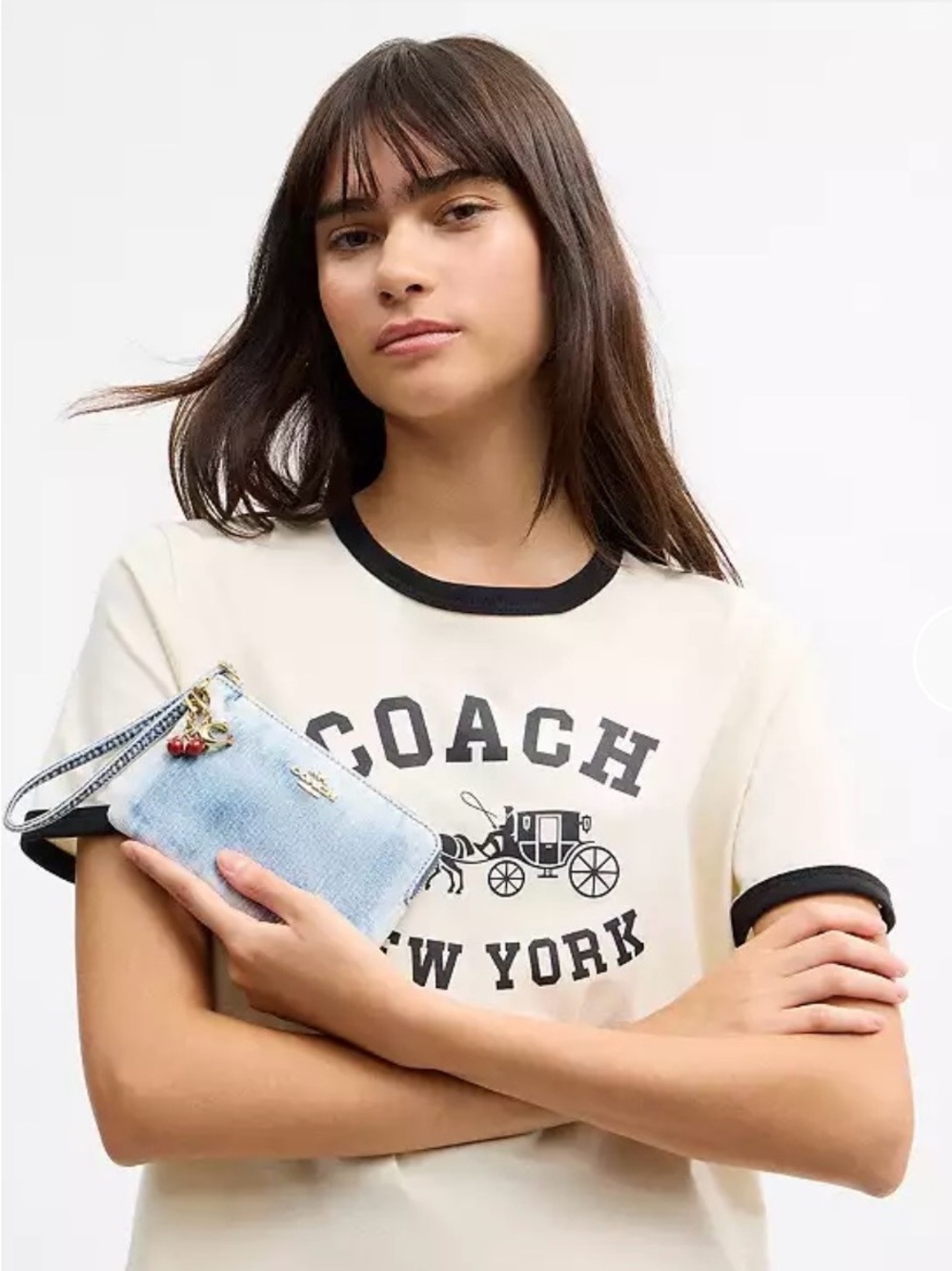 🍒New Coach Corner Zip Wristlet w/ 2 Charms in Loved Denim Gold/ Indigo - Picture 5 of 6